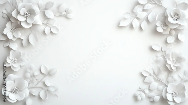 Fototapeta Elegant white floral paper cut design on soft background for art and decor concepts.