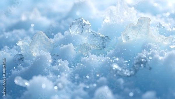 Fototapeta Frozen Ice Surface with Melting Crystals Close-Up