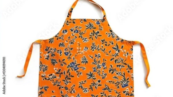 Fototapeta Orange apron with a floral pattern for housewives Isolated on white