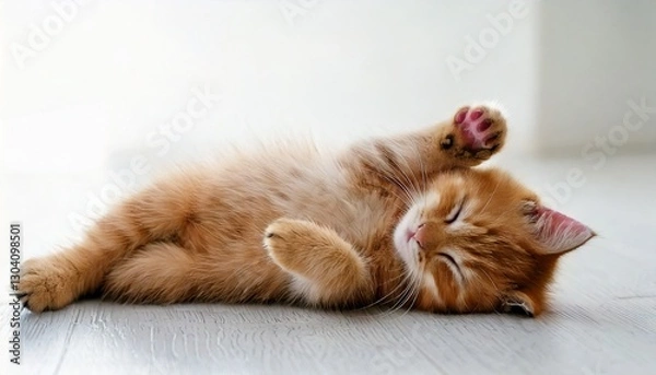 Obraz 床に寝ている子猫