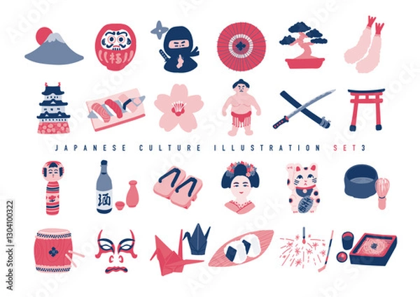 Obraz 日本の手描きイラストセット　2色バージョン