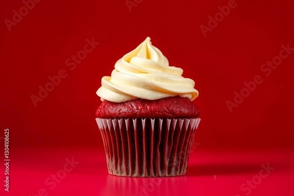 Fototapeta Delicious Cupcake with Cream Cheese Frosting on a Solid-Color Background, Perfectly Styled for a Sweet Treat - dessert stock-image