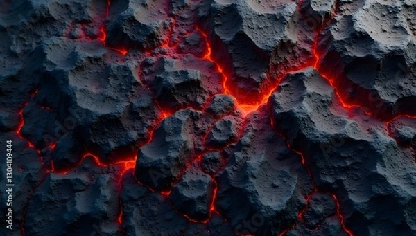 Fototapeta Molten Lava Cracks on Dark Volcanic Rock Surface