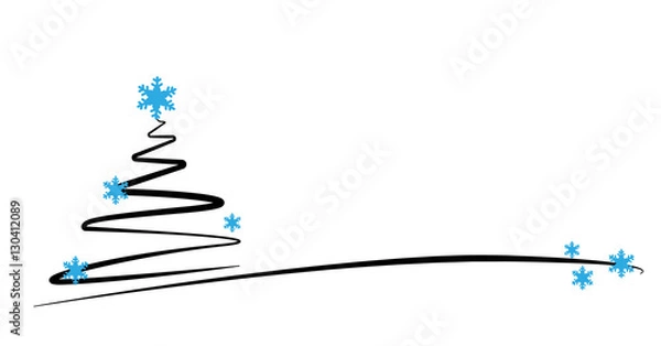 Fototapeta Christmas Tree Scribble with blue snowflakes
