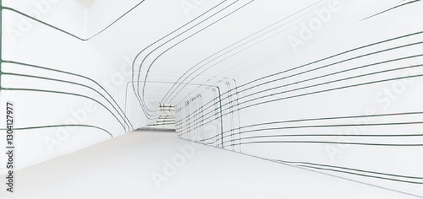 Obraz Luxury parametric abstract architectural minimalistic background. Contemporary showroom. Modern colored glass exhibition tunnel. Empty gallery. Backlight. 3D illustration and rendering.