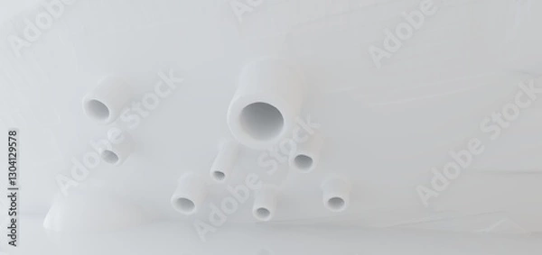Obraz Luxury white abstract architectural minimalistic background. Contemporary showroom. Modern  exhibition stand. Empty gallery. Backlight. Polygonal Graphic Design. 3D illustration and rendering.