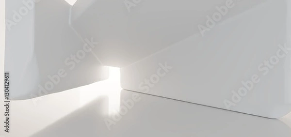 Obraz Luxury white abstract architectural minimalistic background. Contemporary showroom. Modern  exhibition stand. Empty gallery. Backlight. Polygonal Graphic Design. 3D illustration and rendering.