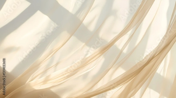 Obraz Sunlight filtering through sheer beige curtain creating cozy atmosphere