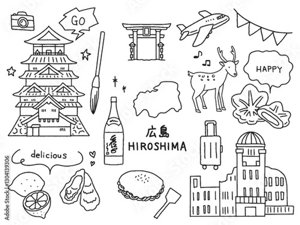 Obraz 広島の手描きイラストセット