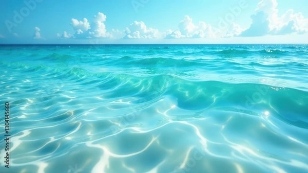 Fototapeta Serene Ocean Waters Under a Sunny Sky A Captivating View of Gentle Waves and Clear Blue Depths