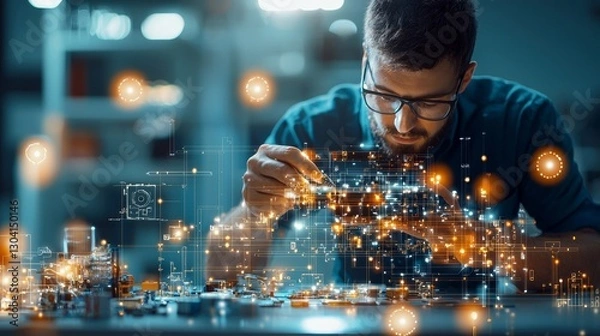 Obraz Innovative technology development modern workshop digital crafting indoor workspace close-up perspective engineering and creativity fusion