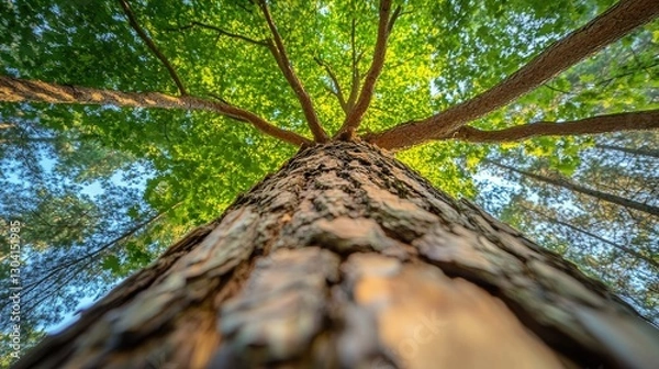 Fototapeta Majestic Tree Viewed From Below in Lush Green Forest