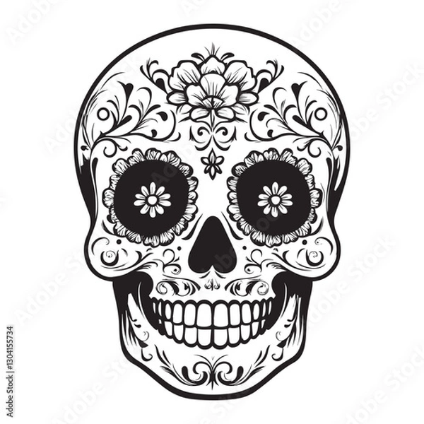 Obraz Dia de muertos skull silhouette vector illustration with white background