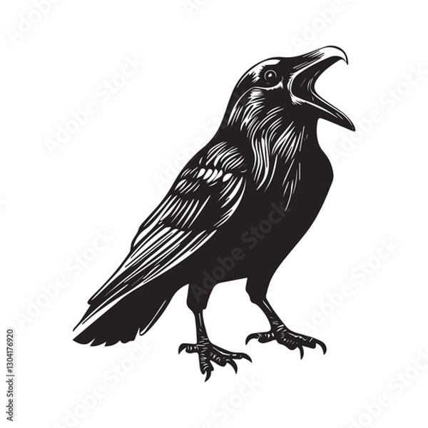 Fototapeta Hand drawn black raven crow vector illustration clipart