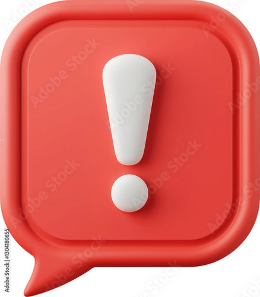 Fototapeta A floating red 3d speech bubble with a bold white exclamation mark. Isolated on transparent background.