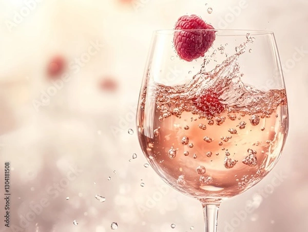 Obraz ラズベリーが弾ける爽やかなロゼワインのスプラッシュ | Refreshing Rosé Wine Splash with Raspberries