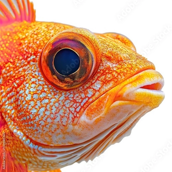 Fototapeta Close-up Portrait of an Orange Roughy Fish with Large Eye and Distinctive Texture, Displayed Against a White Background.