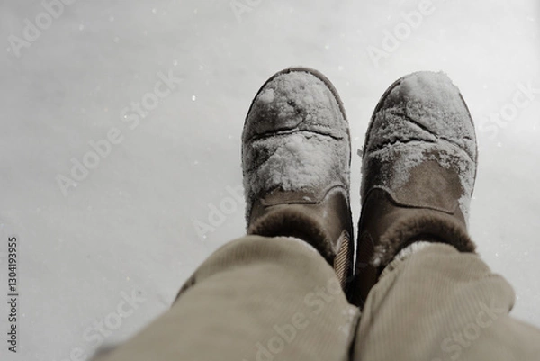 Fototapeta 눈 속에 파묻힌 버려진 신발의 흔적

