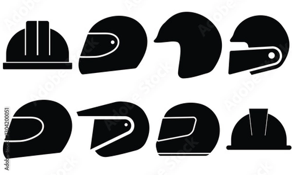 Fototapeta Moto helmet icons. Motorcycle helmet, construction, racing helmet design.  Motorcycle helmet vector icon set. Racing helmet vector illustration. Silhouette of helmet design for app, logo, web. 
