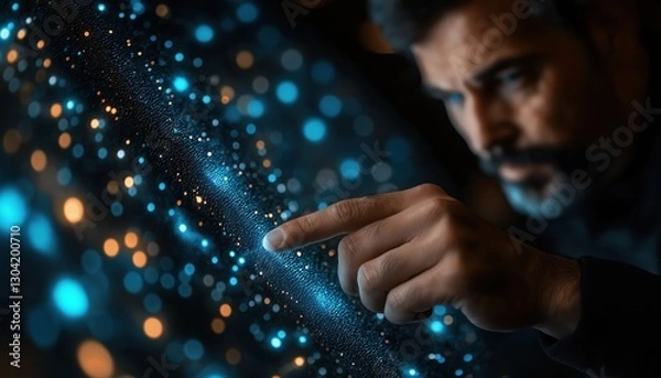 Obraz Agentic AI Control - Man Points at Glowing Digital Interface - Tech Innovation