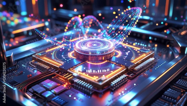 Obraz digital illustration of the dazzlingly complex quantum computer