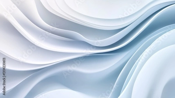 Fototapeta Abstract smooth wave patterns in soft blue and white tones creating a serene background