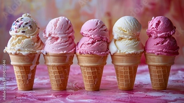 Fototapeta Ice cream cones of  different flavors 