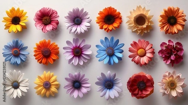 Fototapeta Spring flowers colorful vector set isolated 