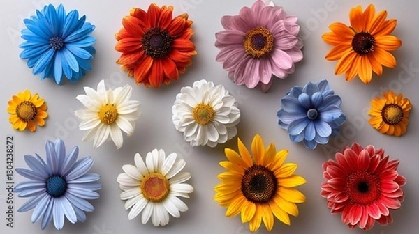 Fototapeta Spring flowers colorful vector set isolated 