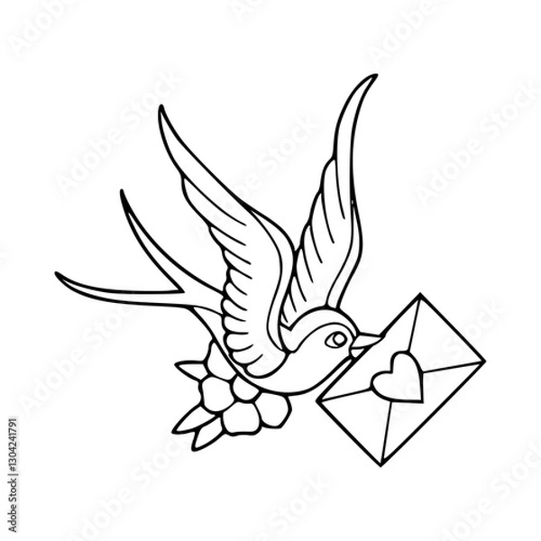 Fototapeta swallow bird delivering love letter vector illustration