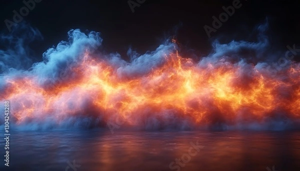 Obraz Fire and smoke reflection on a dark background