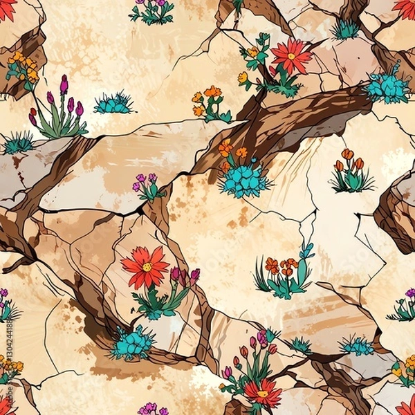 Fototapeta Vibrant Desert Bloom: A Tapestry of Canyon Flowers