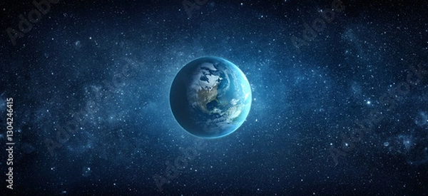 Obraz Panoramic view of the Earth, stars and galaxy. Planet Earth, view from space. Space fantasy. Elements of this image furnished by NASA.