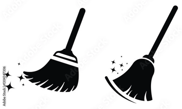 Fototapeta  Broom vector icons. Cleaning icons. Clean broomstick. Broomstick icons set. Witch broomstick icons set in simple style. Vector illustration