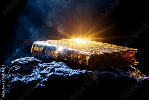 Fototapeta Illuminated Ancient Book on Rock