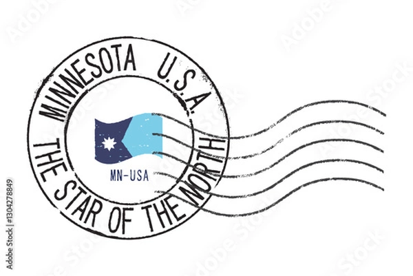 Fototapeta A postal rubber stamp MINNESOTA U.S.A. with the state flag in the middle. Retro seal for letter envelopes, greeting cards, passport, parcels.