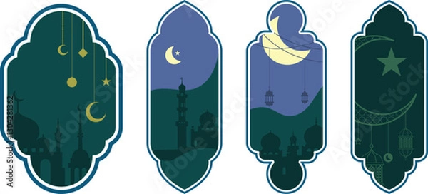 Obraz Ramadan Kareem window and lantern backgrounds.  Islamic greeting card template and wallpaper design. Poster and social media banner vector illustration