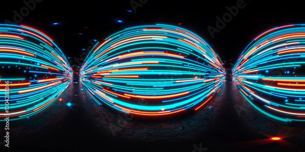 Fototapeta HDRI. Glowing neon lines. Full spherical panorama 360 degrees. 3D render illustration.