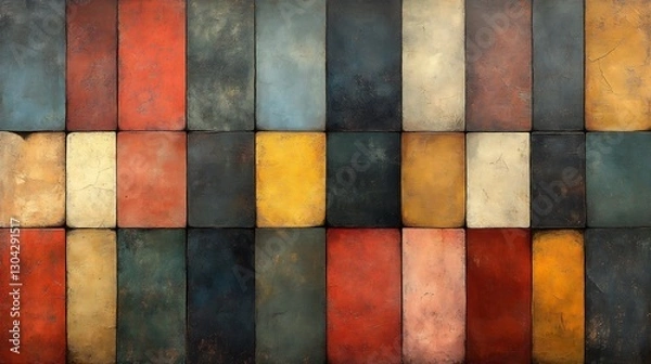 Fototapeta Warm earthy tones softly blend in a richly textured rectangular pattern. AI Generated