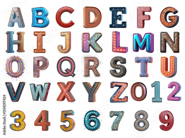 Fototapeta Comic retro font style 3D rendering Letter 'A to Z' Isolated on png