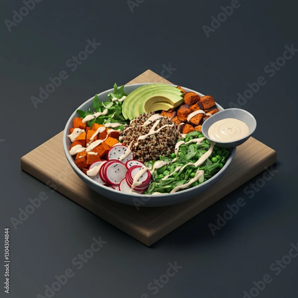 Fototapeta Healthy Vegan Buddha Bowl with Avocado, Quinoa, and Roasted Vegetables