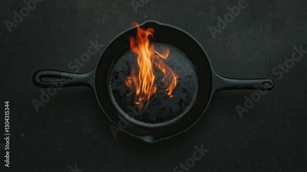 Fototapeta A cast iron skillet placed over an open flame, cooking rustic dishes,