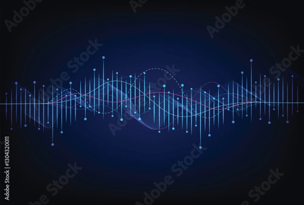 Fototapeta Abstract wave lines flowing dynamic. Artificial intelligence deep learning visualization networks concept for AI, music, sound. Vector illustration