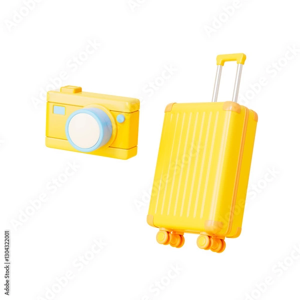 Obraz 3d rendering travel suitcase and camera 