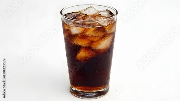 Fototapeta Refreshing Glass of Ice-Cold Carbonated Beverage with Bubbles and Ice Cubes