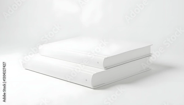 Fototapeta Stack of white hardcover books on a clean background
