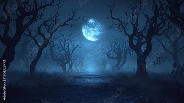 Obraz Moonlit, spooky forest path