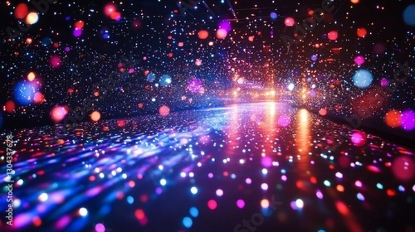 Fototapeta Colorful light tunnel, bokeh, night, reflection, event