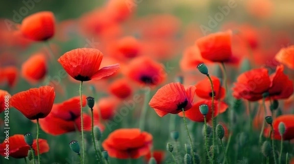 Fototapeta Vibrant Red Poppies in a Field: A Summertime Bloom