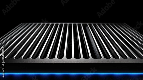 Fototapeta Repeating ultra-thin platinum circuit grid illuminated by neon-blue details for a cyber-industrial look